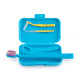 Orthodontic care set for braces with a tongue scraper, blue